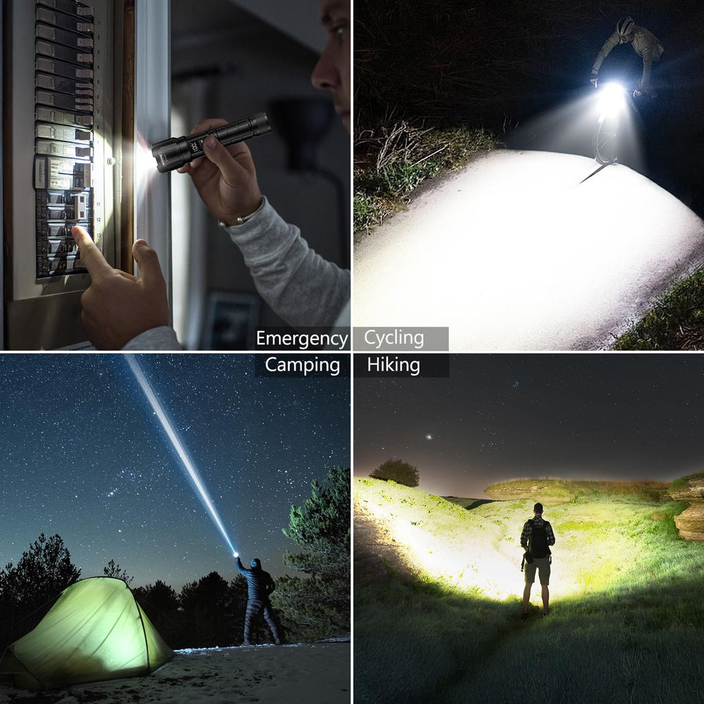 Wdtpro LED Rechargeable Flashlight 2Pack, 3Modes Super Bright High Lumens Flashlights, Zoomable Tactical Flashlight with LCD Display, IP65 Waterproof Flashlights for Home Emergency Camping & Gifts Men