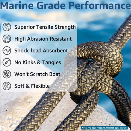Marine Grade Dock Lines by [Brand Name] - 3/4" x 25' Nylon Boat Rope with 15" Loop - Heavy Duty, Fray Resistant, Easy Handling, Black