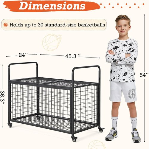 AECOJOY Ball Cart - Rolling Basketball Storage Bin with Wheels for Indoor & Outdoor Use | Sports Equipment Organizer