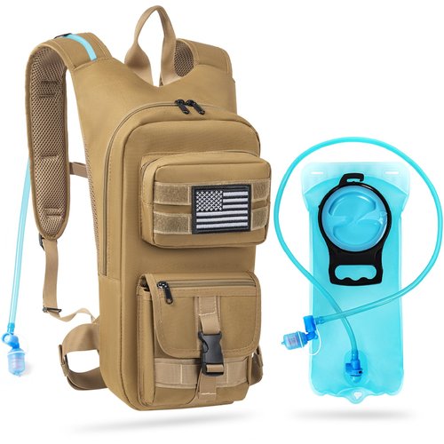 LASUK Hydration Backpack, Tactical Molle Water with 2L TPU Water Bladder, for Men Women Lightweight Water Backpack, Hydration Pack for Hiking, Biking, Climbing and Hunting, Khaki