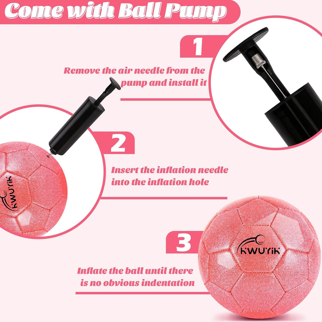 Skiennix Glitter Soccer Ball - Pink Gold Purple Youth Training Ball with Pump | Sizes 3-5 for Kids 4-12