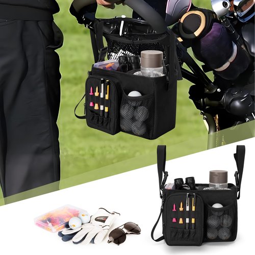 PGmoon Golf Push Cart Organizer Bag with Insulated Cup Holder and Multi-Pockets, Fits Most Carts