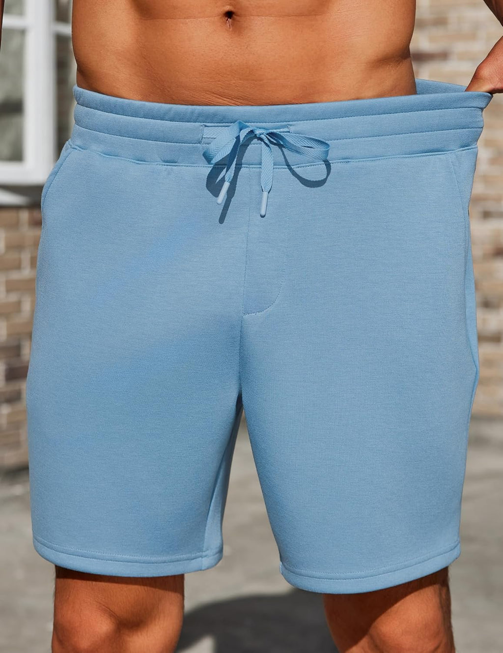 PINSPARK Men's Lounge Sweat Shorts - 7" Casual Elastic Waist Gym Shorts with Drawstring