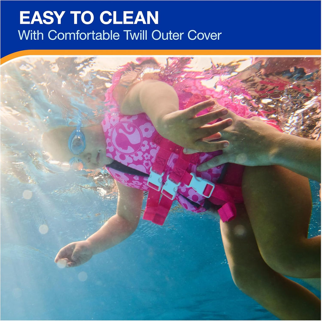 SwimWays Barbie Swim Trainer Life Jacket - US Coast Guard Approved Kids Vest | For 33-55 lbs