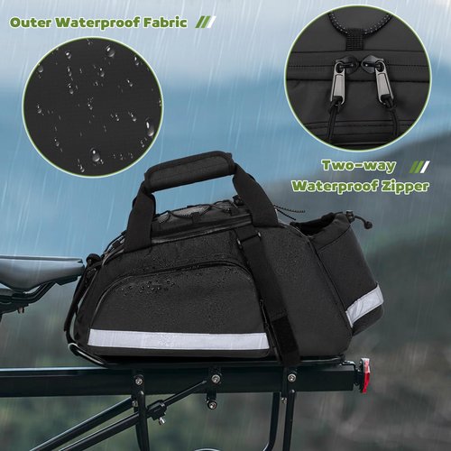 GRAOSO Bike Rear Rack Bag, Pannier Bags for Bicycles with 12L Capacity, Bike Trunk Cooler Bag with Reflective Strips, Reinforced Handle and Removable Shoulder Strap (Black)
