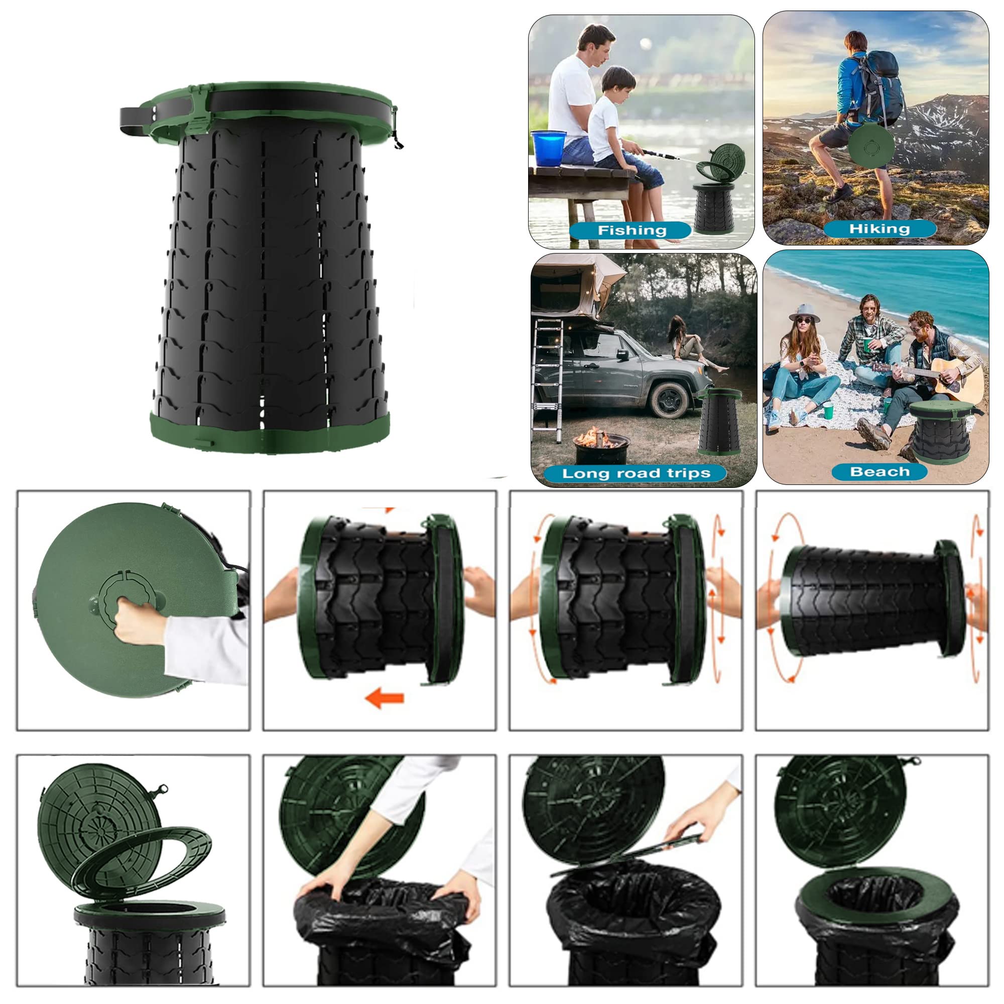 XXL Portable Toilet for Camping,19.7"H Adjustable Folding Toilet with Lid,Carry Bag,Capacity 880lbs,Retractable Portable Potty for Camping,Hiking,Travel,Car,Boat,Tent