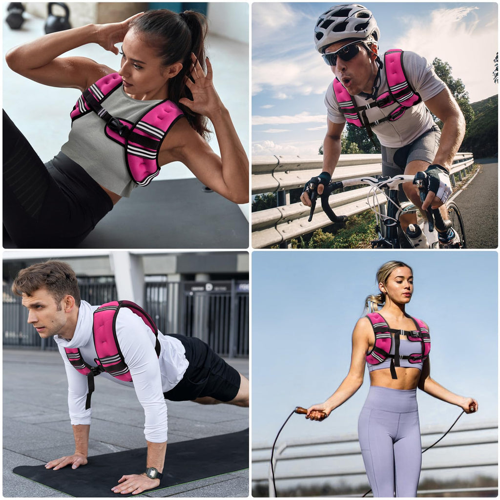 Zeerun Weighted Vest, 6lb/8lb/10lb/12lb/15lb/18lb/20lb/24lb/30lb for Men Women, Reflective Stripe Adjustable Buckle, Comfortable Durable Rucking Vest for Walking Running Strength Training, 24LBS-Pink