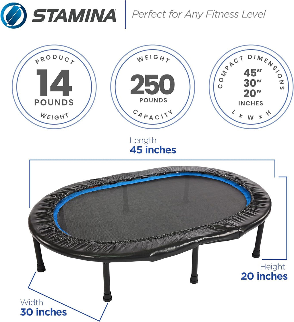 Stamina Folding Trampoline - Smart Workout App, Portable Fitness Rebounder for Home Gym, Black