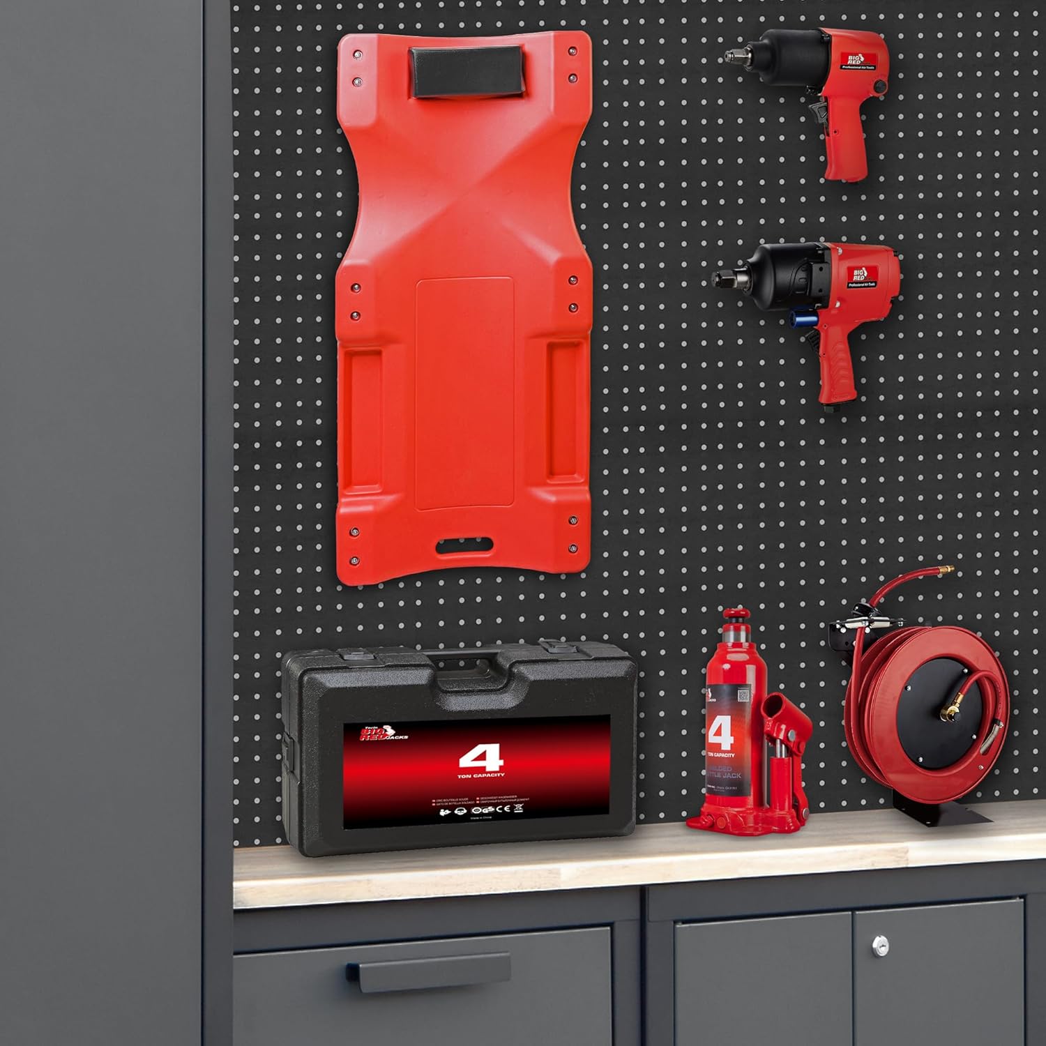 Torin Garage Storage Cabinet Set - 12 Piece Tool Organizer with Lockers, Shelves & Workbench | Black/Grey
