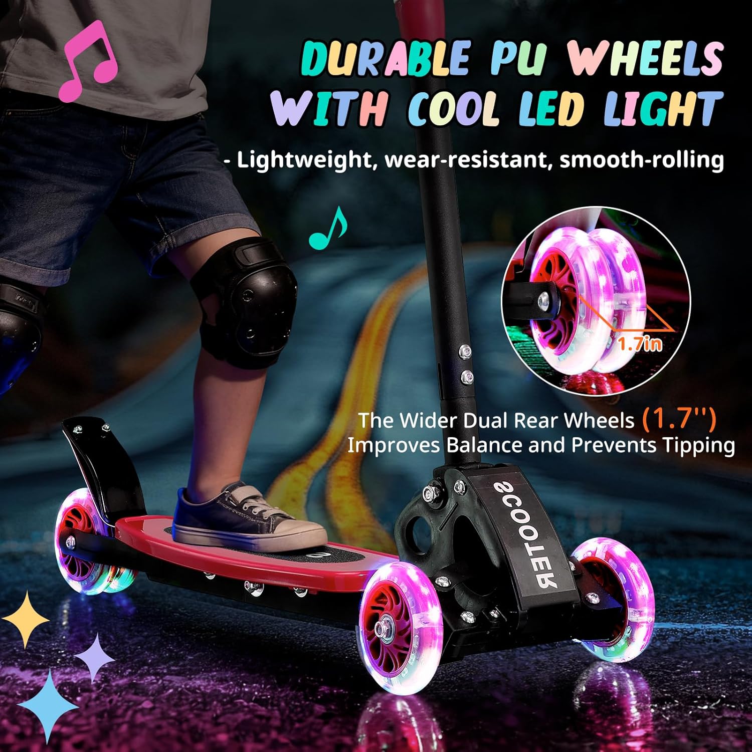 **Kick Scooter for Kids by [Brand Name] - Light-Up 3-Wheel Design | Adjustable Height for Ages 3-7**
