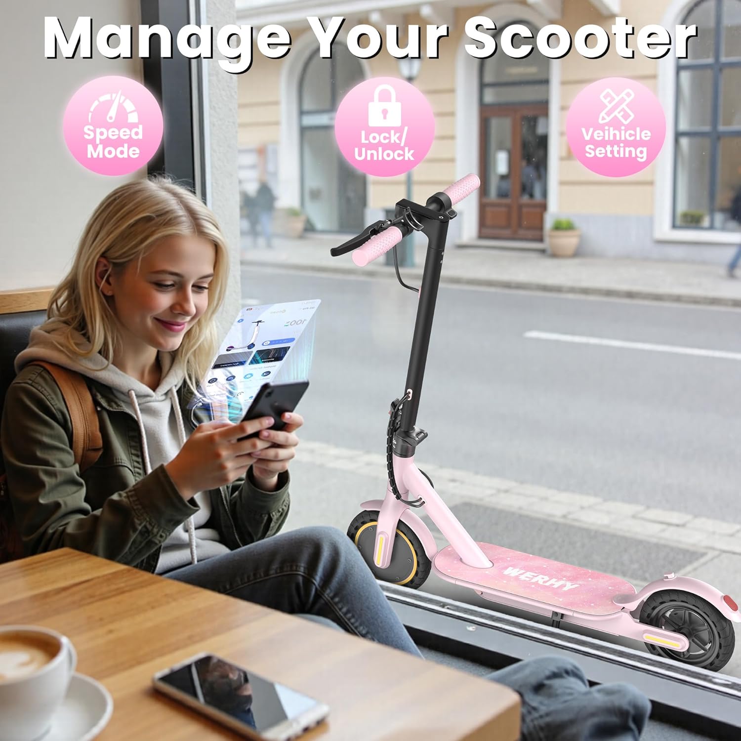 WERHY Foldable Kids Electric Scooter - 350W Motor, 12/16 Miles Range, 19 MPH Speed, Lightweight Design