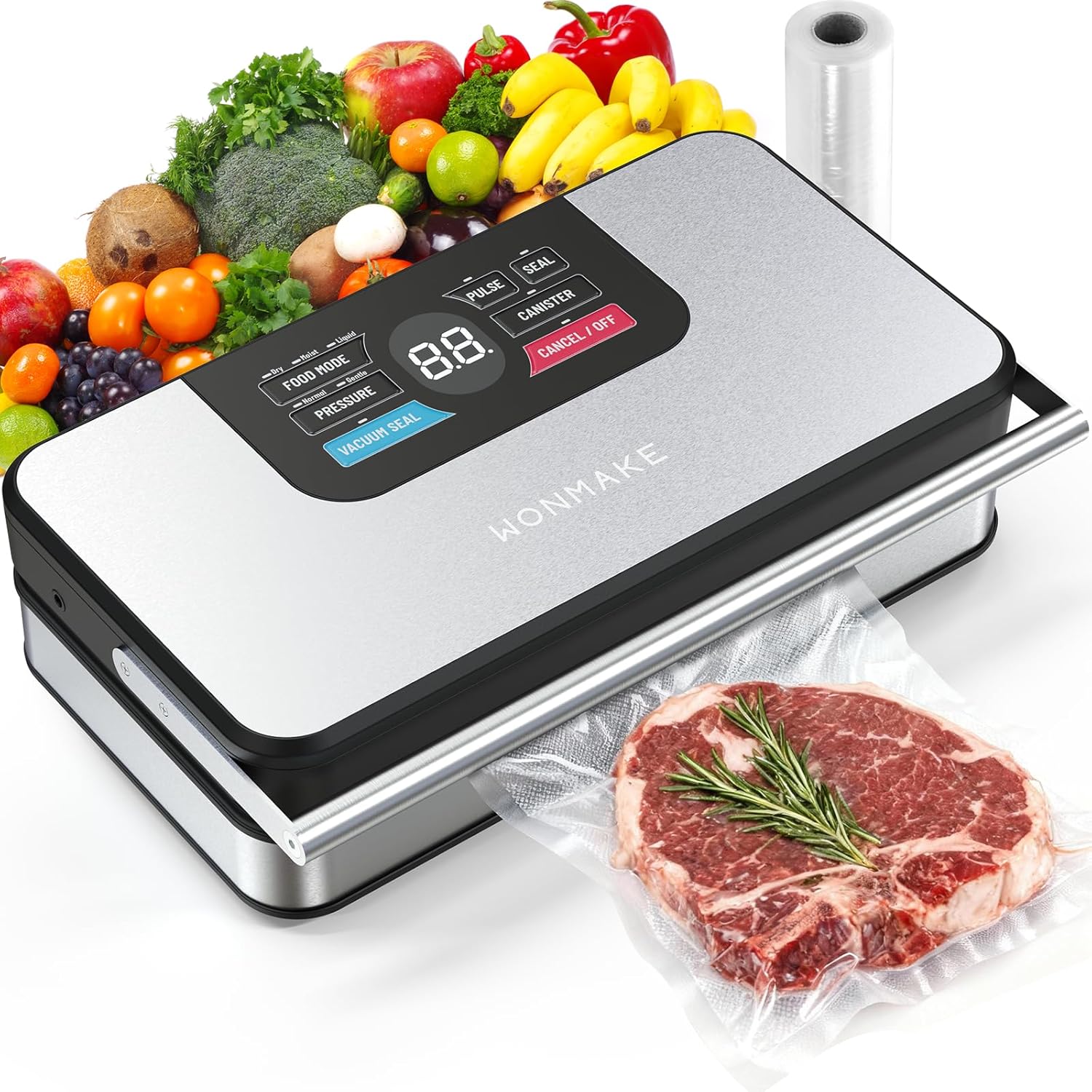 Skiennix Vacuum Sealer - Powerful 95kPa Fully Automatic 10-in-1 Food Sealer with Built-in Cutter & Roll Storage