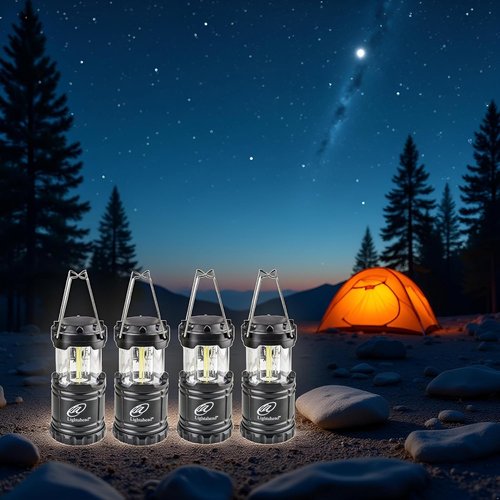 Lightahead Portable Outdoor LED Camping Lantern Set - Collapsible & Ideal for Emergencies | Black