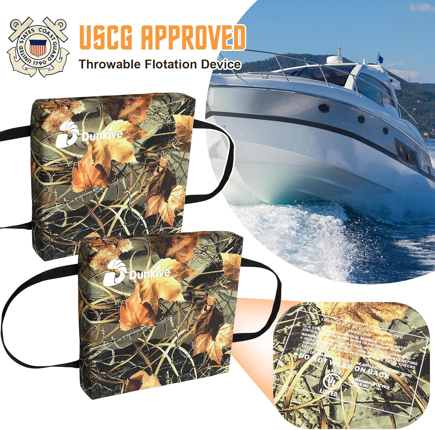 Skiennix Boat Throw Flotation Cushions - USCG Approved Emergency Device | 2 Pack Camouflage