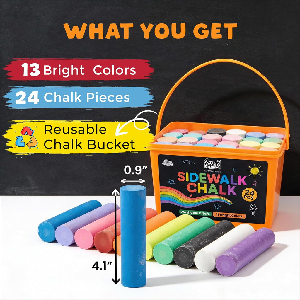 Skiennix 24 PCS Sidewalk Chalk - Non-Toxic Jumbo Colors for Kids | Washable & Easy to Store