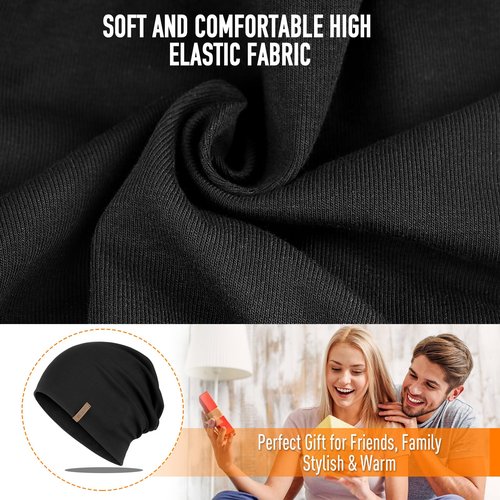 Slouchy Beanie for Women Cotton Beanies Hats Men Lightweight Soft Chemo Headwear Warm Skull Cap for All Seasons Black