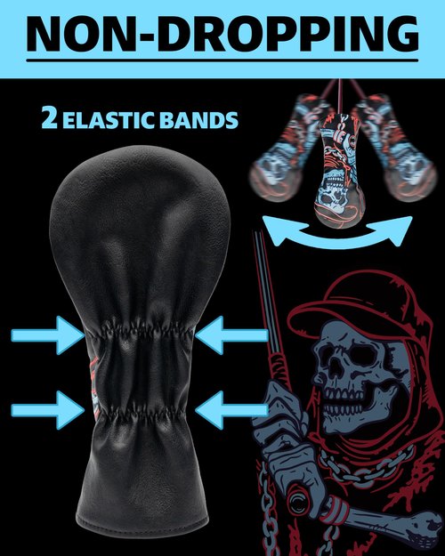 Golf Club Head Covers,1pc Skull Skeleton Hybrid Golf Headcovers for Woods, PU Leather with Advanced Embroidery for Most Brands-Black