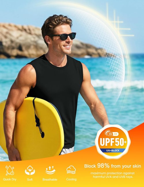 MAGCOMSEN Men's Quick Dry Sleeveless Tank Top - UPF 50+ Gym & Beach Workout Shirt
