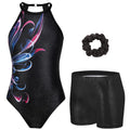 Zaclotre Dance Leotard for Girls Sparkly Clasp Back Sleeveless Dancewear Gymnastic Outfit with Shorts Black Abstract 9-10Y