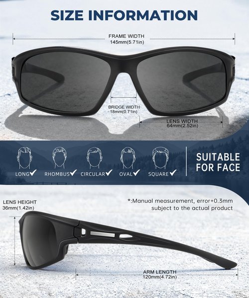 QALLY Polarized-Sunglasses-Men Sports Mens-Sunglasses: Sun-Glasses with UV Protection for Fishing Driving Running Cycling