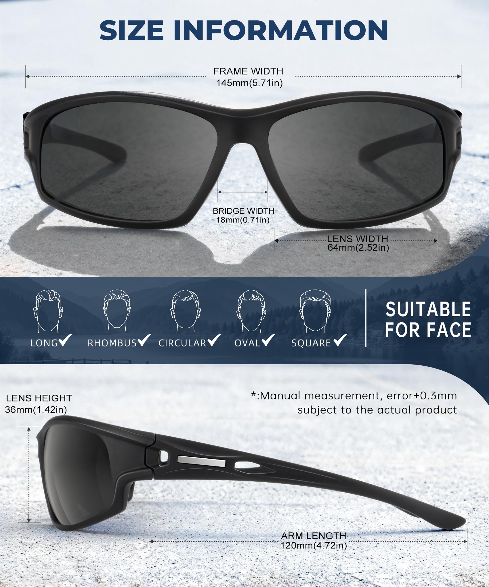 QALLY Polarized-Sunglasses-Men Sports Mens-Sunglasses: Sun-Glasses with UV Protection for Fishing Driving Running Cycling