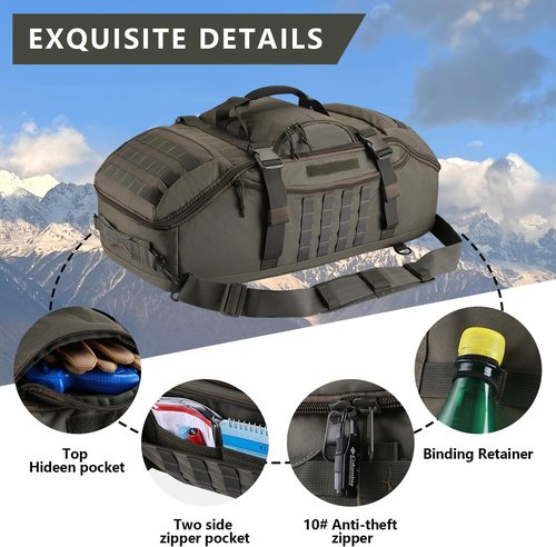 Hannibal Tactical 55L Duffle Bag - 3-in-1 MOLLE Tactical Backpack for Sports & Outdoor | Olive Green