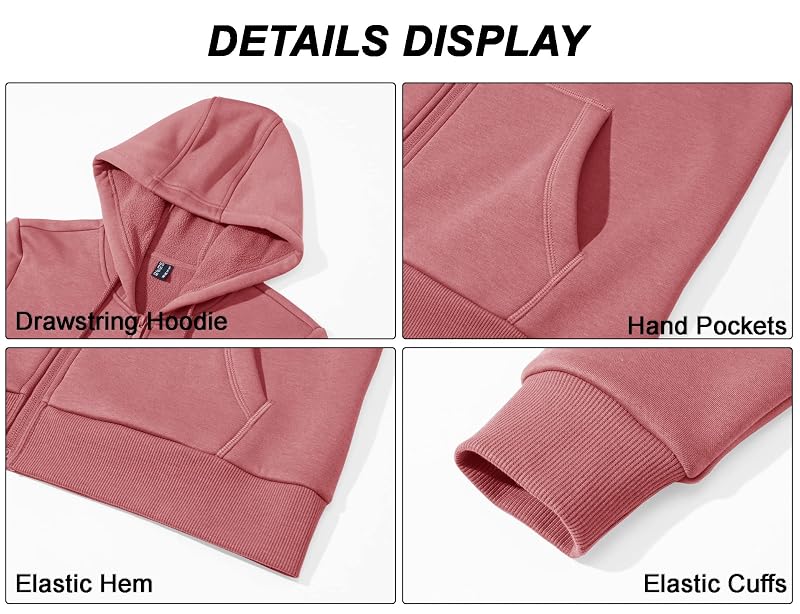 MAGCOMSEN Pink Medium Zip Up Hoodie Women Fleece Lined Jacket