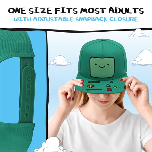 Adventure Time BMO Baseball Cap, Adult Flat Brim Snapback Hat, Adjustable, Turquoise, One Size