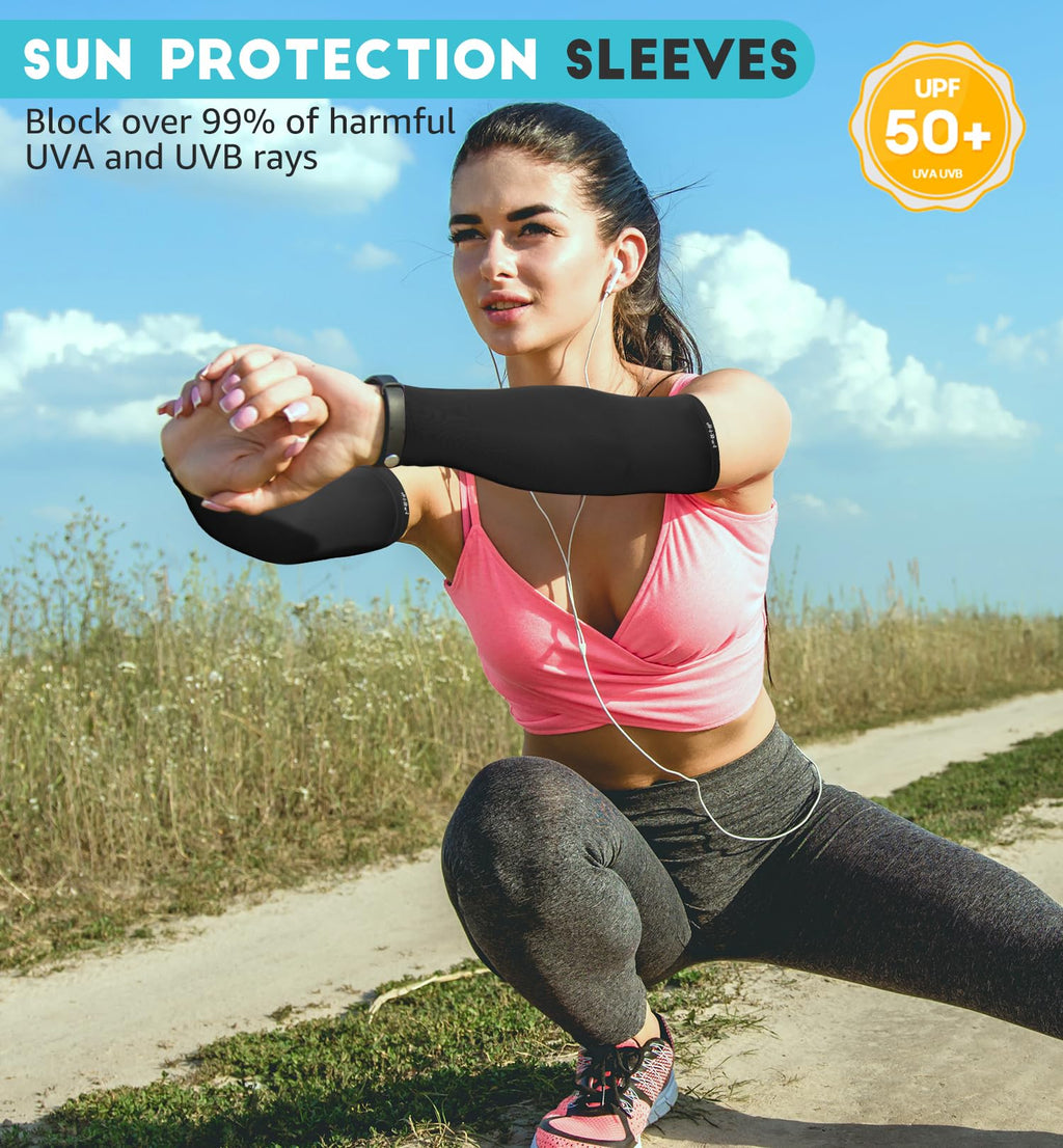 HiRui Arm Compression Sleeves for Men Women Youth Kids, UV Protection 20-30mmHG Support, Great for Running Cycling Basketball Golf Tattoo Cover, Breathable Moisture-Wicking (Black, Medium)