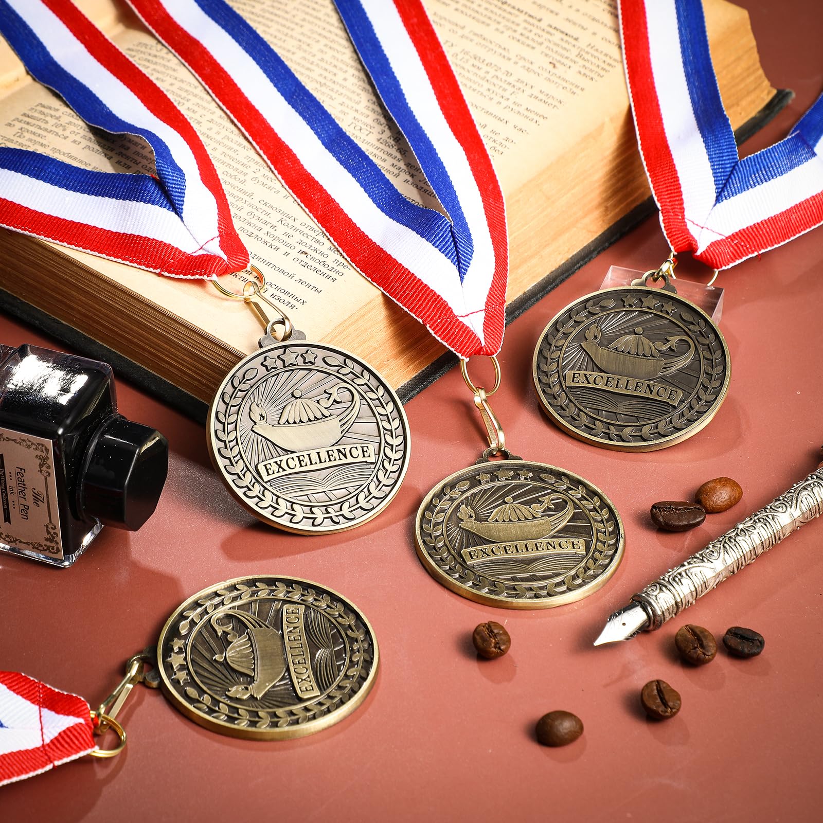 Quelay 100 Pcs 2'' Award Medals Bulk Gold Winner Medals with Neck Ribbons Metal Trophy Award Prize Gift for Tournaments, Competitions, Party, Kids and Adults (Excellence)