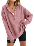PrettyGarden Womens Oversized Button-Down Hoodie Sweatshirt Grey Pink Medium