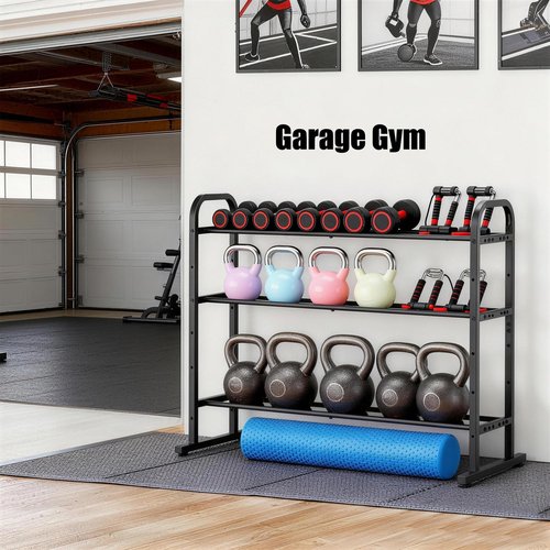 3-Tier Adjustable Dumbbell Rack, Holds 450 Lbs Total, Multi-Purpose Storage Stand for Dumbbells, Kettlebells&Weight Plates - Space Saving Home Gym Organize