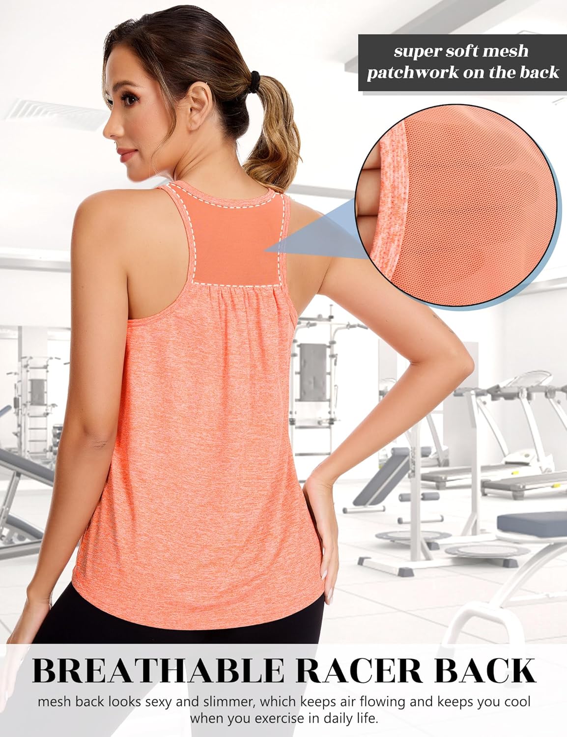 SLIMBELLE Mesh Racerback Tank Top - Women's Athletic Workout Cami with Built-In Bra | Sleeveless Design