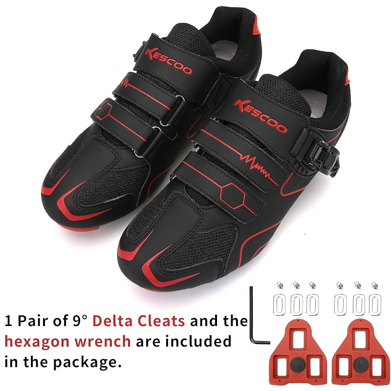 Unisex Cycling Shoes for Peloton Indoor Cycling — Black-Red, 10.5 Women / 8 Men