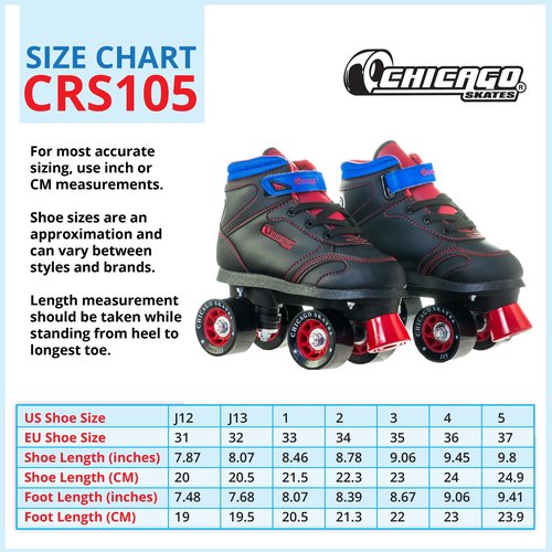 Chicago Skates Sidewalk Roller Skates – Durable, Top Performance Indoor/Outdoor Use Skate Shoes for Girls & Boys, High-Top Boot Safety Youth Quad Skates, 60mm PU Wheels, Adjustable Chassis & Trucks