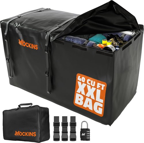 Mockins 40 CuFt XXL Trailer Hitch Cargo Carrier Bag - Waterproof, All-Weather Vinyl | 70"x30"x33" with Straps & Lock