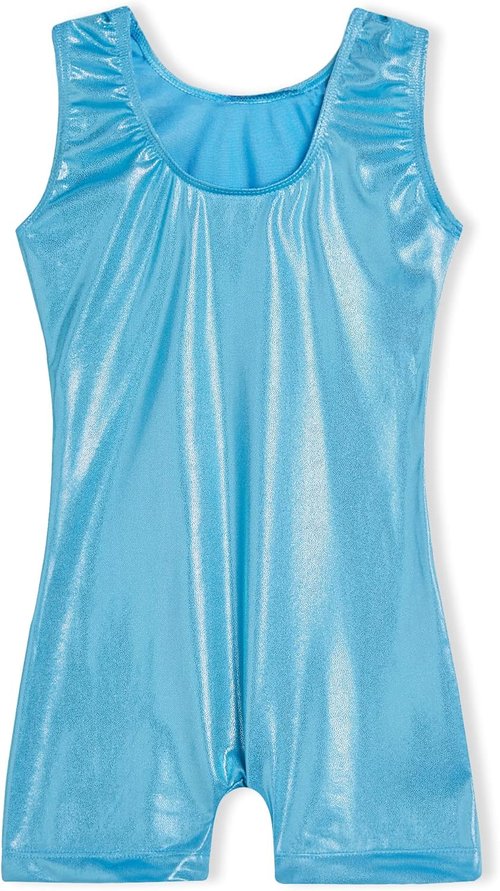 Domusgo Gymnastics Leotard for Girls - Sparkly One-Piece Pro Unitard with Shorts | Kids Size