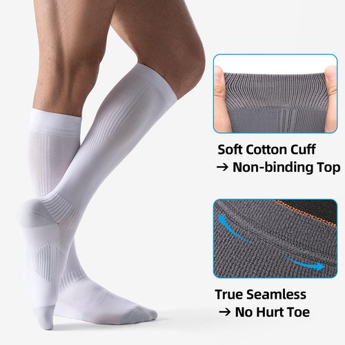3 Pairs Easy On/Off Compression Socks - 15-20 mmHg Moderate Support Socks with Cushioned Sole and Seamless Toe