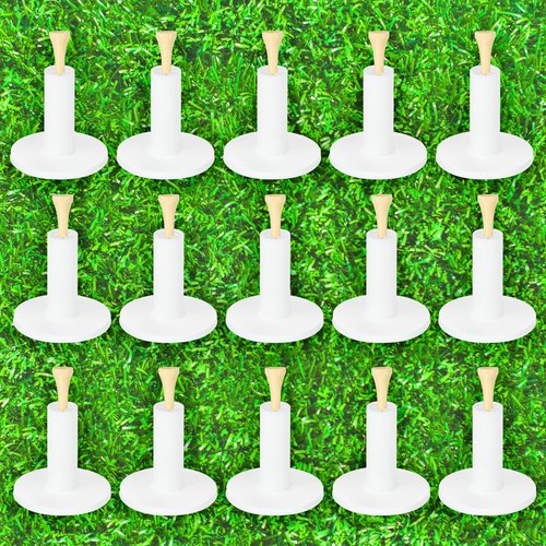 Lemecima 15 Set Golf Rubber Tee Holder Set for Driving Range Golf Practice Mat Indoor Outdoor Size 1.5 Inch (15 Golf Rubber Tee Holders, 15 Bamboo Tees)