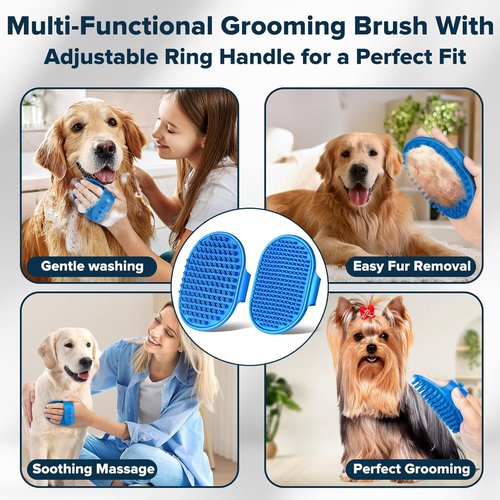 Augwind 6PCS Pet Grooming Kit - Dog Washing Gloves, Bath Brush & Shampoo Supplies | Navy Blue