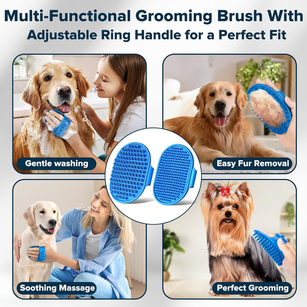 Augwind Pet Grooming Kit - 6PCS Dog, Cat & Horse Grooming Essentials | Bath Gloves & Brushes (Navy Blue)
