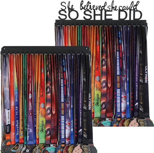 Goutoports Medal Holder Display Hanger - She Believed She Could She Did - Personalized Medal Wall Hanger for Sport Race Runner Sturdy Black Steel Metal Over 60 Medals Easy to Install