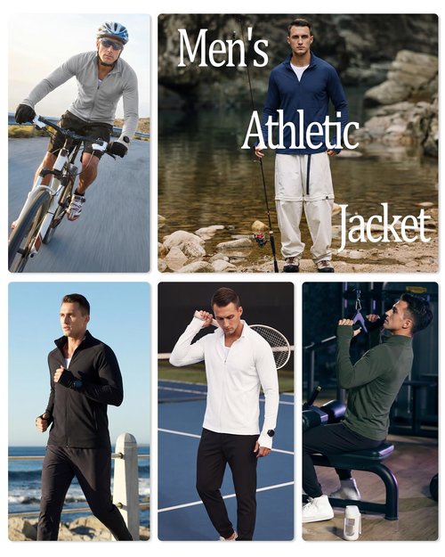 Locachy Men's Lightweight Quick Dry Athletic Jacket Full Zip Stand Collar Running Workout Performance Shirt Black L