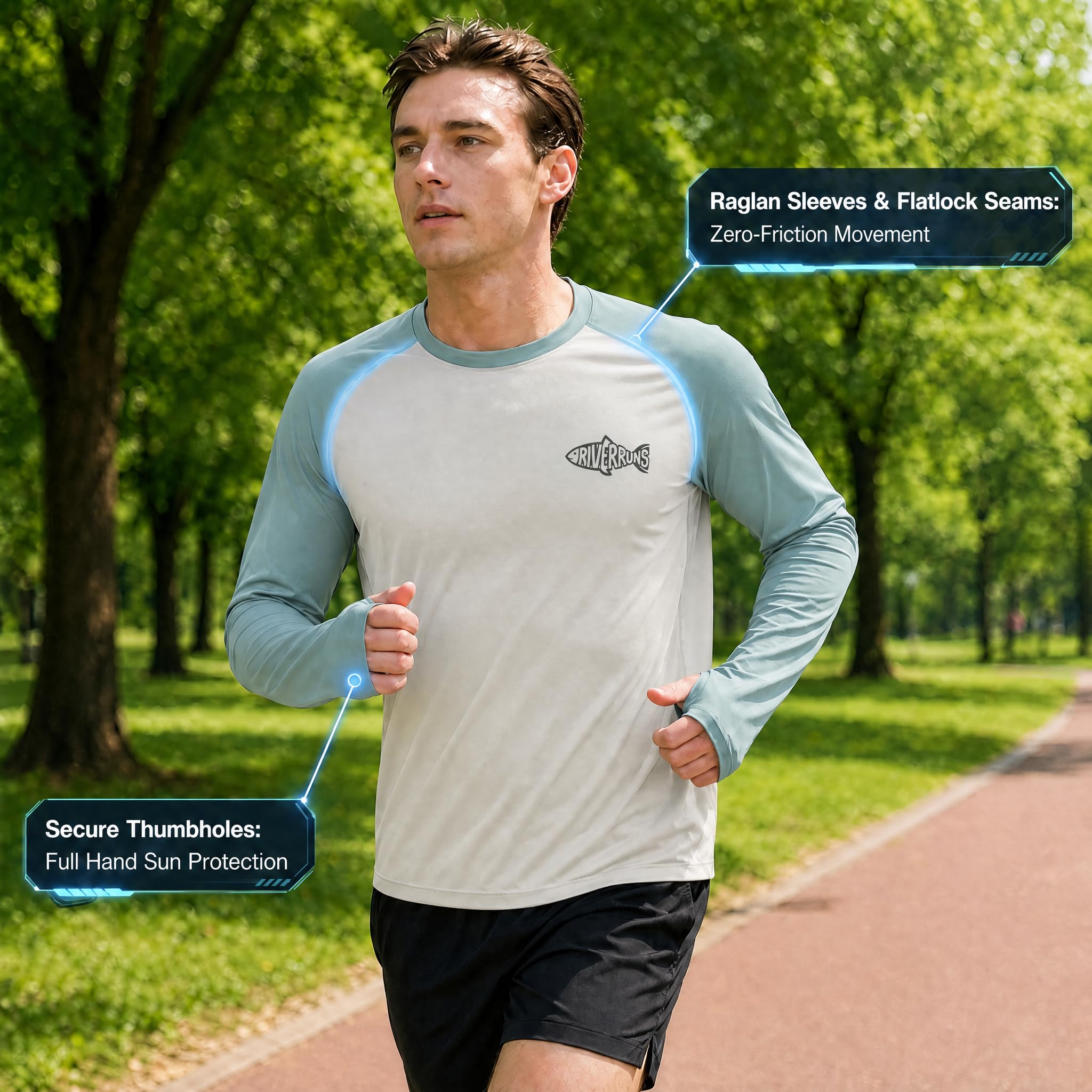 Riverruns Sun Protection Long Sleeve Shirts Rash Guard Shirts Ice-Cool Quick Dry Swim Shirt Fishing Sports Shirt, X-Large