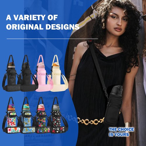 SLEILIN Neoprene Water Bottle Holder Bag with Cell Phone Pocket Compatible with Owala FreeSip 24 oz，Water Bottle Carrying Bag ，with Adjustable Shoulder Strap,for 24oz Stainless Steel Water Bottle