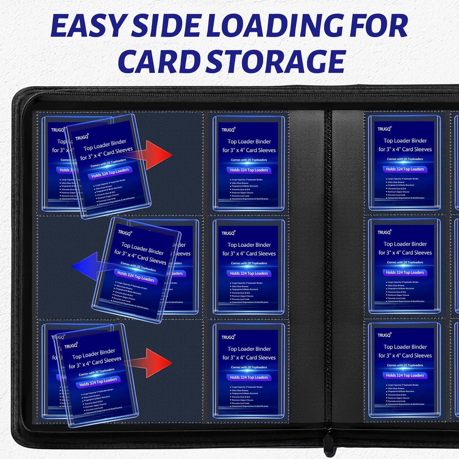 Toploader Binder - Holds 324 Toploaders | Waterproof PU Leather & Anti-Yellowing Inserts | Portable Card Organizer for Sports & Game Cards