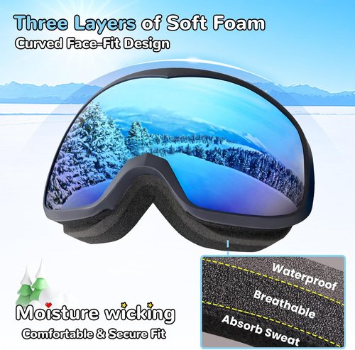 Keary Kids Ski Goggles - 100% UV Protection & Anti-Fog | Perfect for Ages 3-14