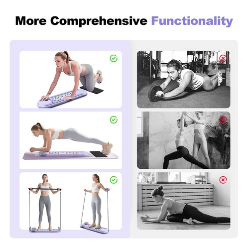 Pilates Board, Multi-Pilates Reformer Set, 6-in-1 Portable Foldable Ab Board Trainer Exercise Machine for Home with Digital Display, Pilates Board for Women