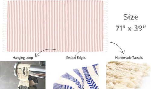 Bazaar Anatolia Turkish Beach Towel - Oversized 100% Cotton, Quick Dry, Sand-Free - 71x39 Inches, Arpa Coral