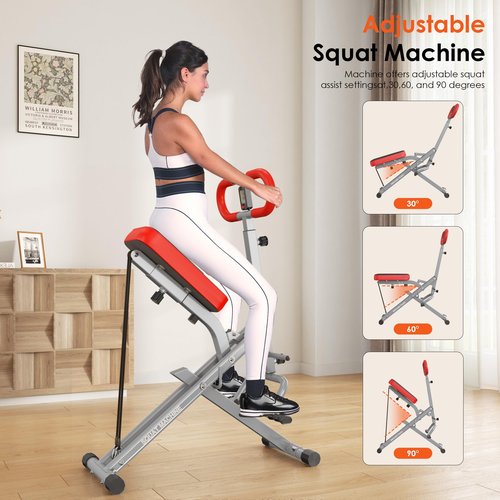 SogesHome Squat Machines Rowing Machine, Foldable & Full Body Exercise Workout Equipment, Row and Ride Squat Machine 330 LBS Weight Capacity, Glute Trainer Machine (Red)